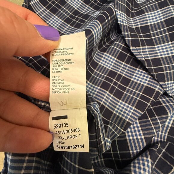 Men's Big and Tall 3XLT Izod Button Down Dress Shirt Blue White Plaid - Picture 8 of 8